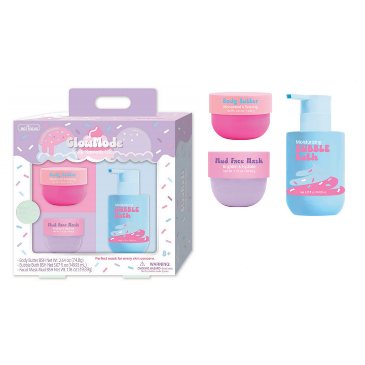 GlowMode Teen Spa Day Kit – Bubble Bath, Body Butter &amp; Hydrating Mud Face Mask