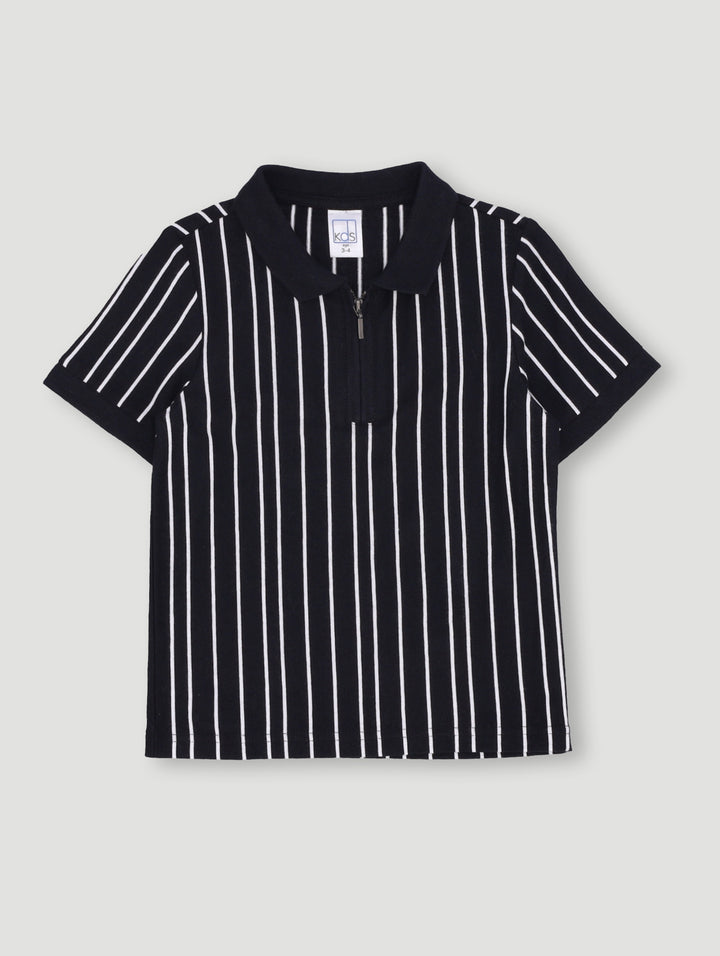 Pre- Boys Short Sleeve 1/4 Zip Stripe Golfer - Black