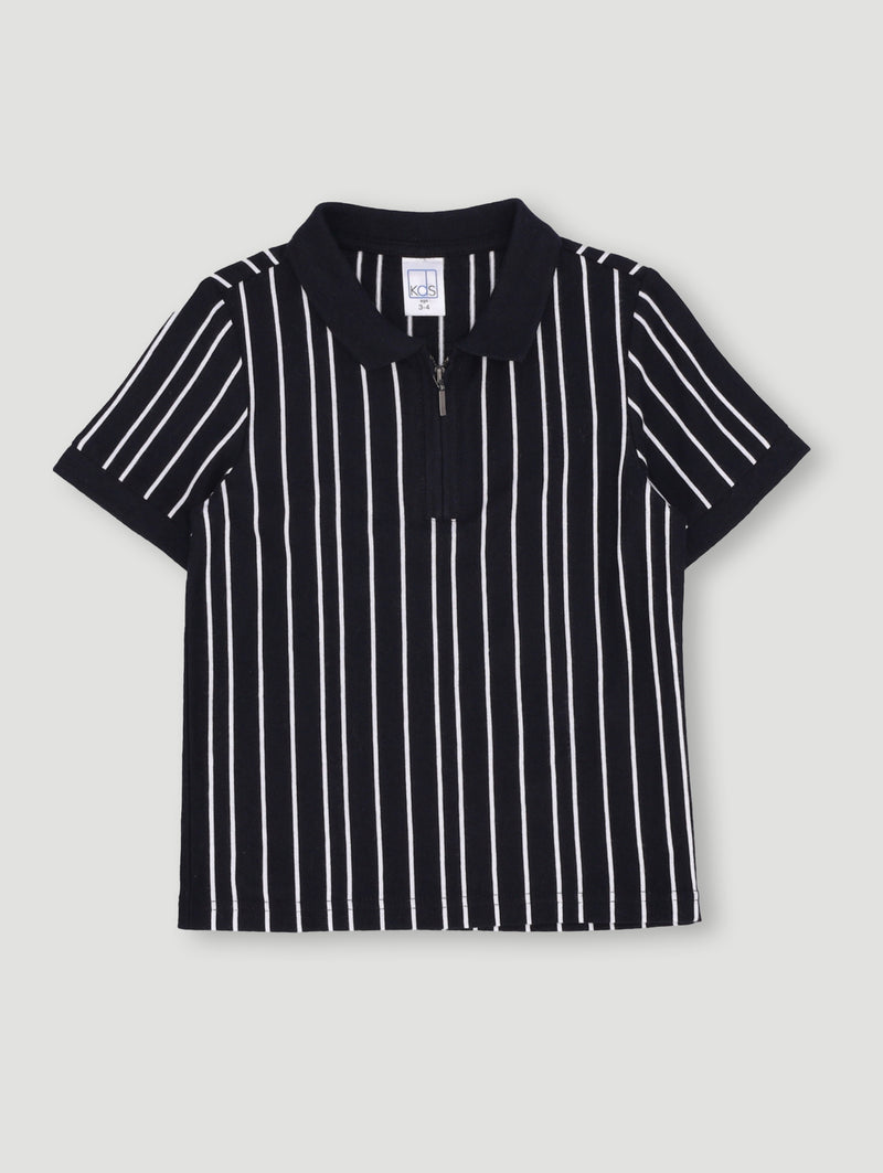 Pre- Boys Short Sleeve 1/4 Zip Stripe Golfer - Black