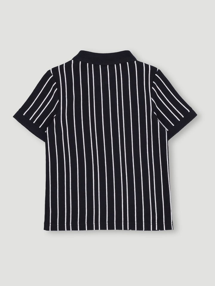 Pre- Boys Short Sleeve 1/4 Zip Stripe Golfer - Black