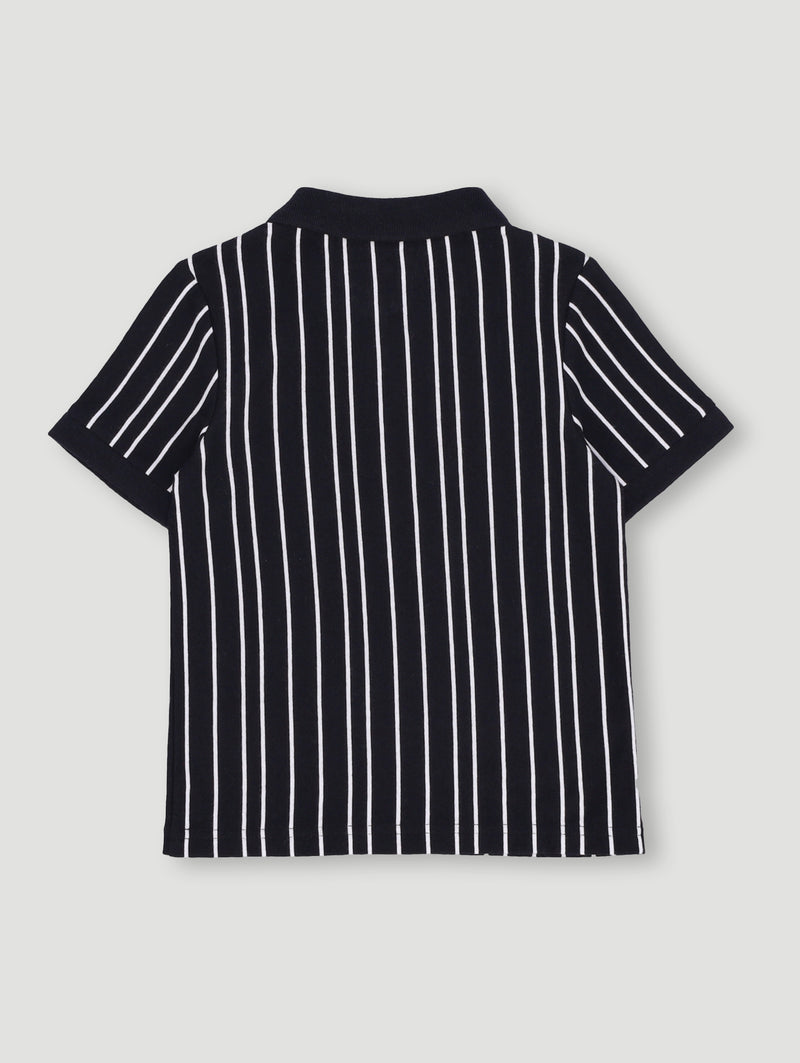 Pre- Boys Short Sleeve 1/4 Zip Stripe Golfer - Black