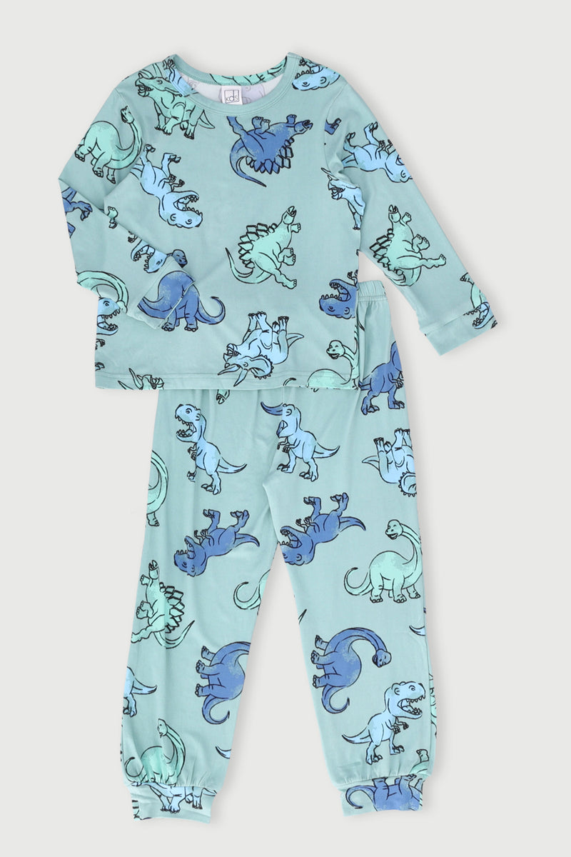 Pre-Boys Long Sleeve Dinosaur Print Dty Sleep Set - Sage