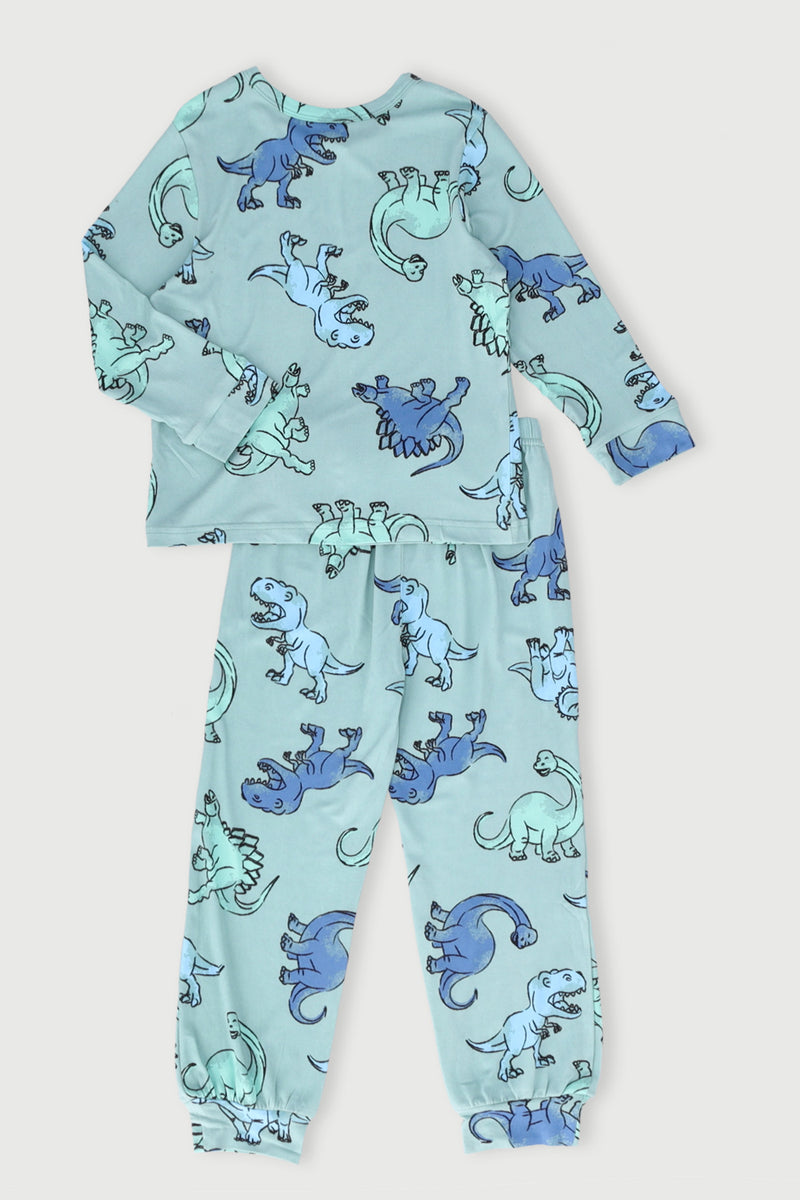 Pre-Boys Long Sleeve Dinosaur Print Dty Sleep Set - Sage