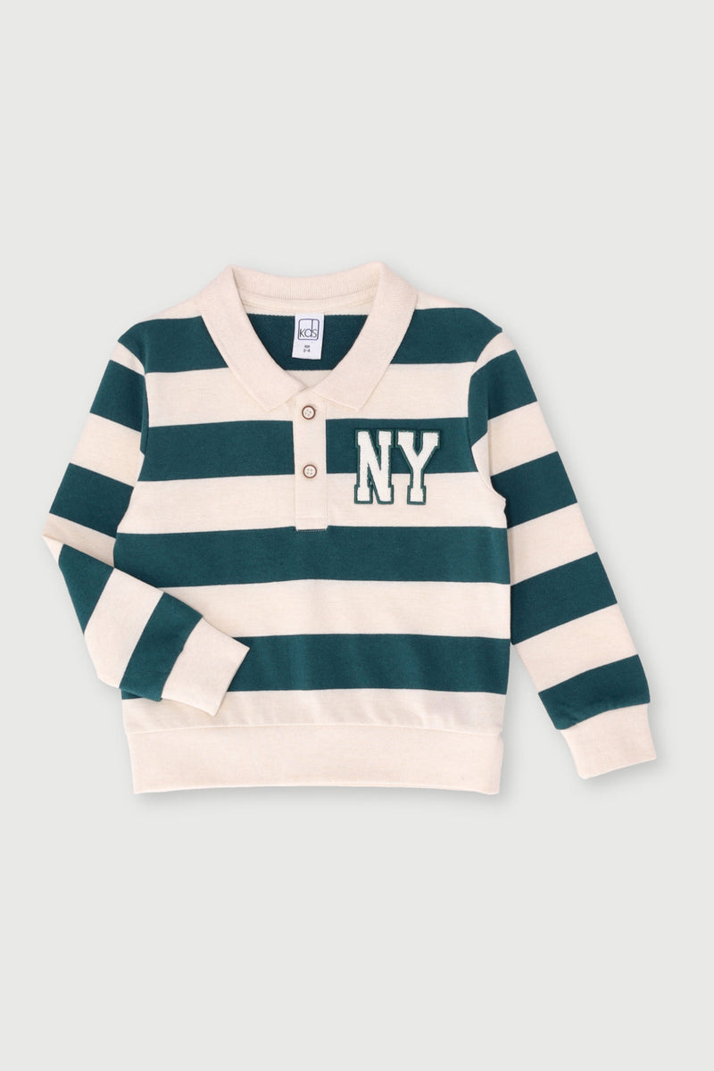 Pre-Boys Long Sleeve Striped Rugby Pullover - Green