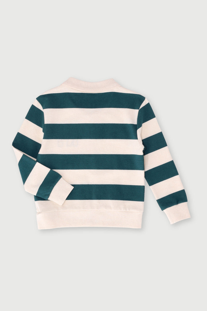 Pre-Boys Long Sleeve Striped Rugby Pullover - Green