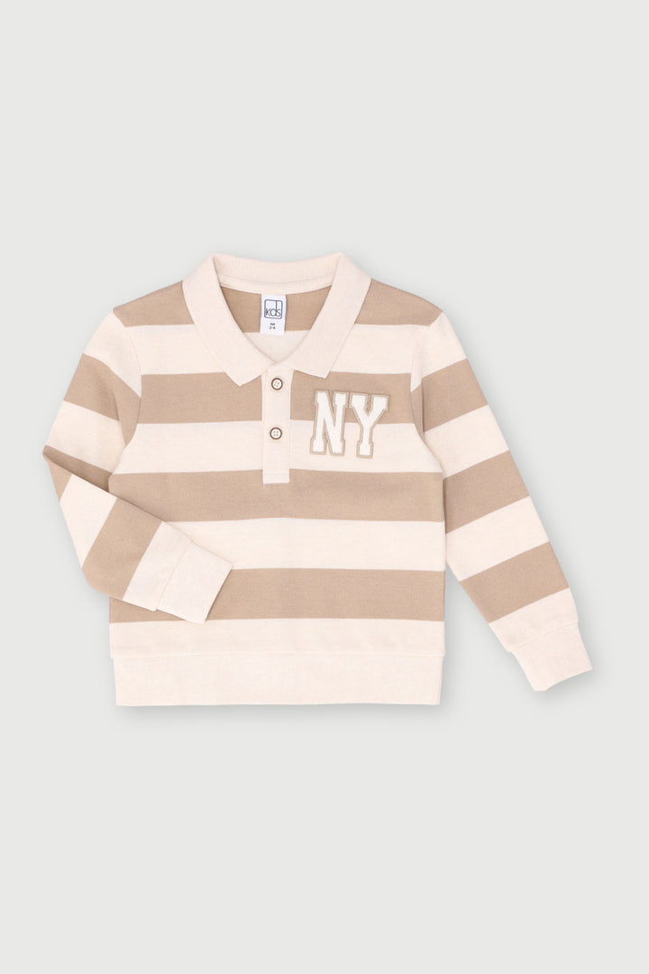 Pre-Boys Long Sleeve Striped Rugby Pullover - Stone