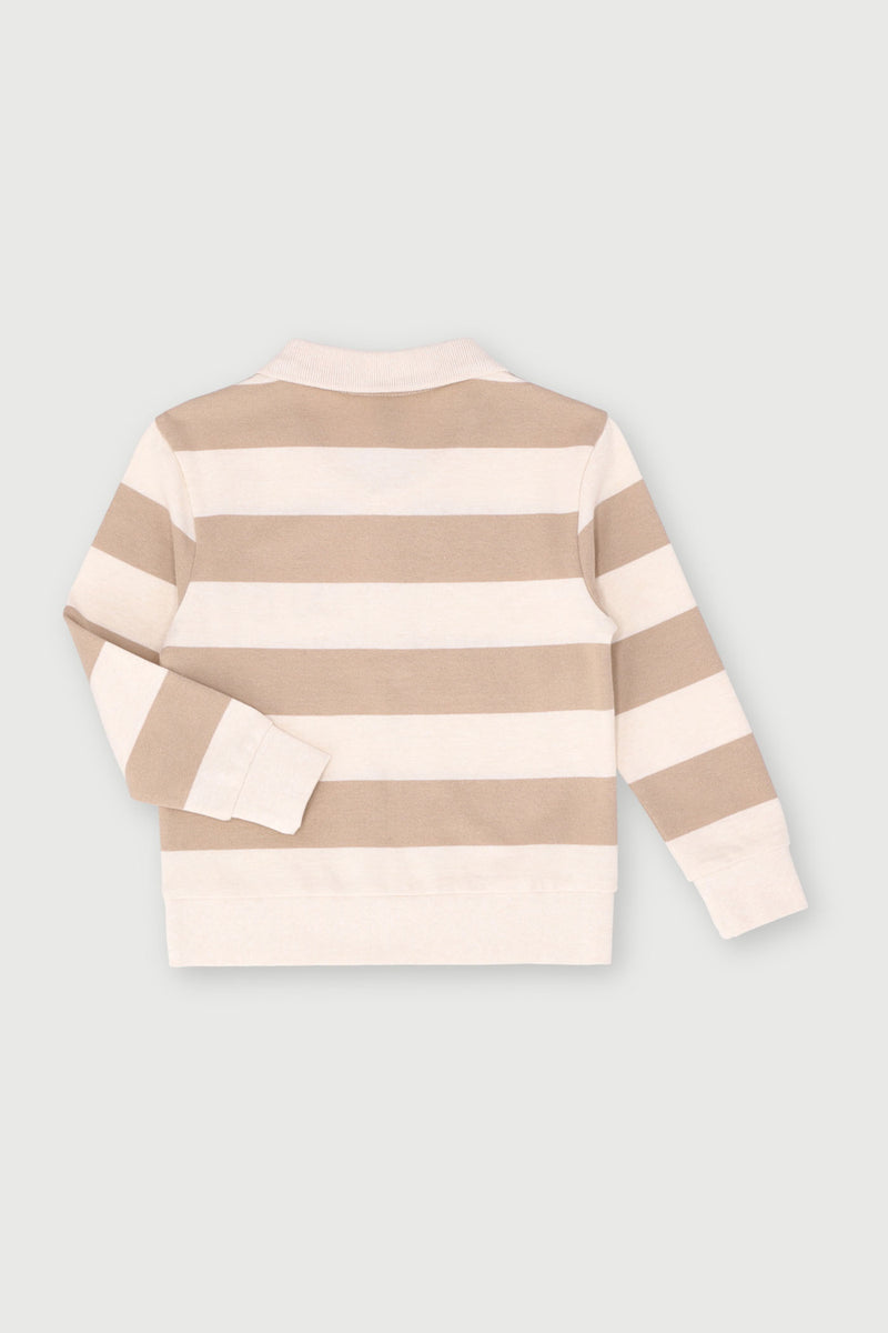 Pre-Boys Long Sleeve Striped Rugby Pullover - Stone