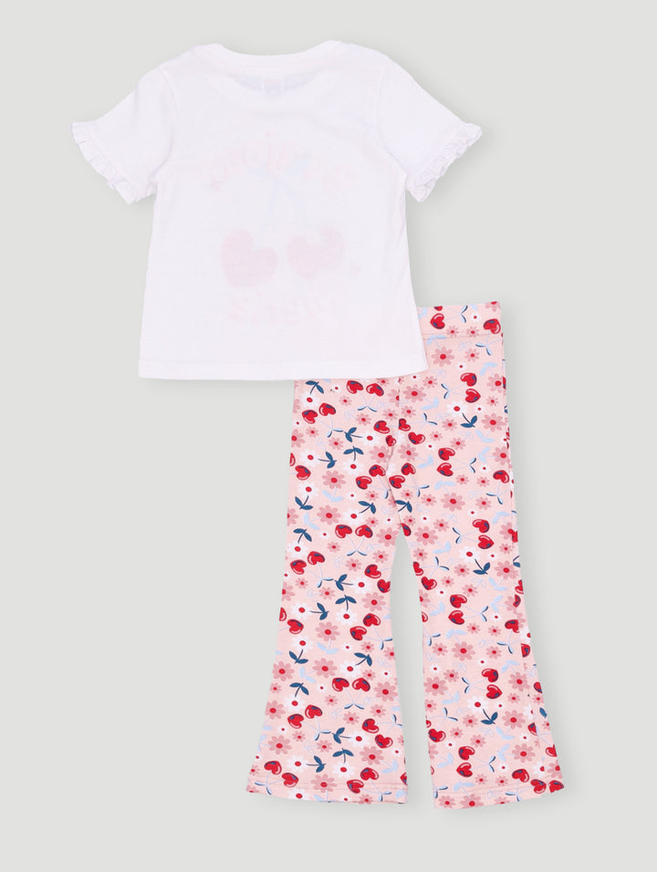 Pre- Girls Cherry Tee And Flare Leg Set - White