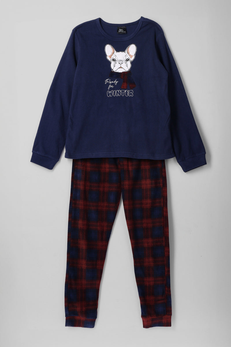 Boys French Bull Dog Sleep Set - Navy