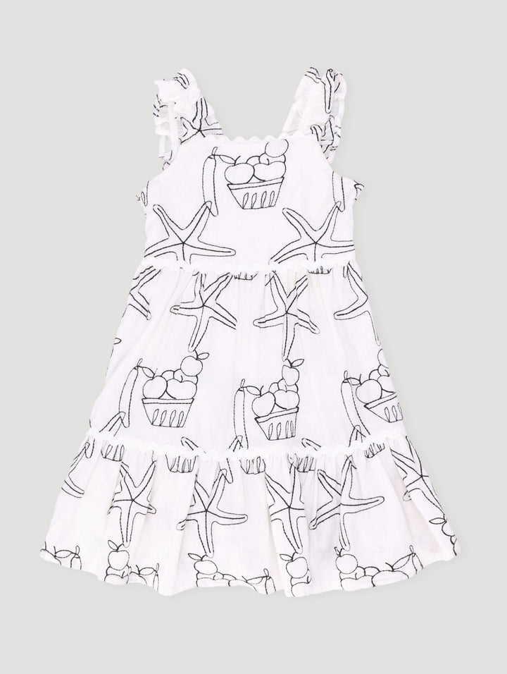 Pre-Girls Shell Tiered Sun Dress - Off White