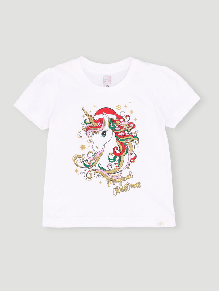 Pre- Girls Christmas Tee - White