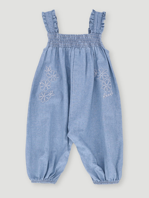 Keedo Baby Girls Embroidered Denim Jumpsuit - Denim