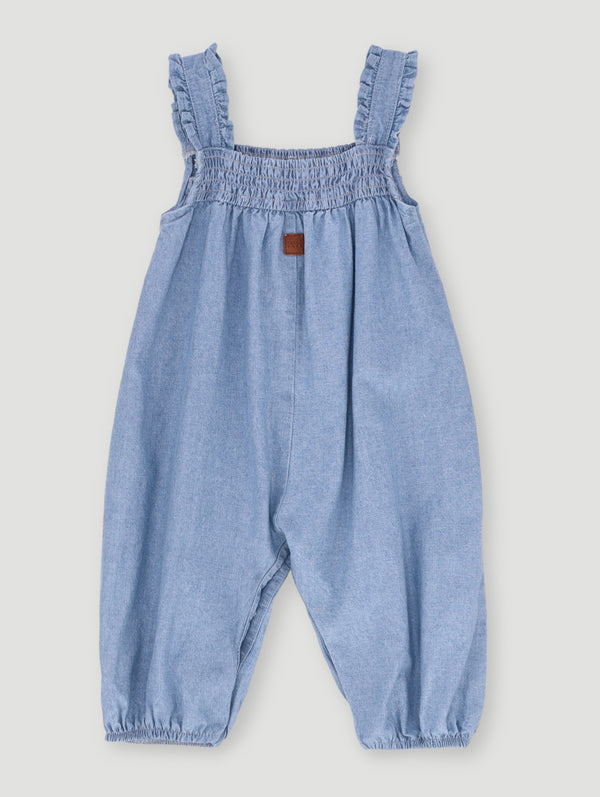Keedo Baby Girls Embroidered Denim Jumpsuit - Denim