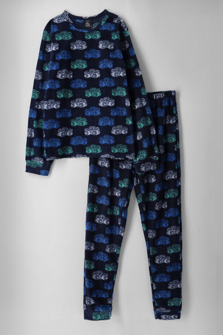 Monster Truck Print Sleep Set - Navy