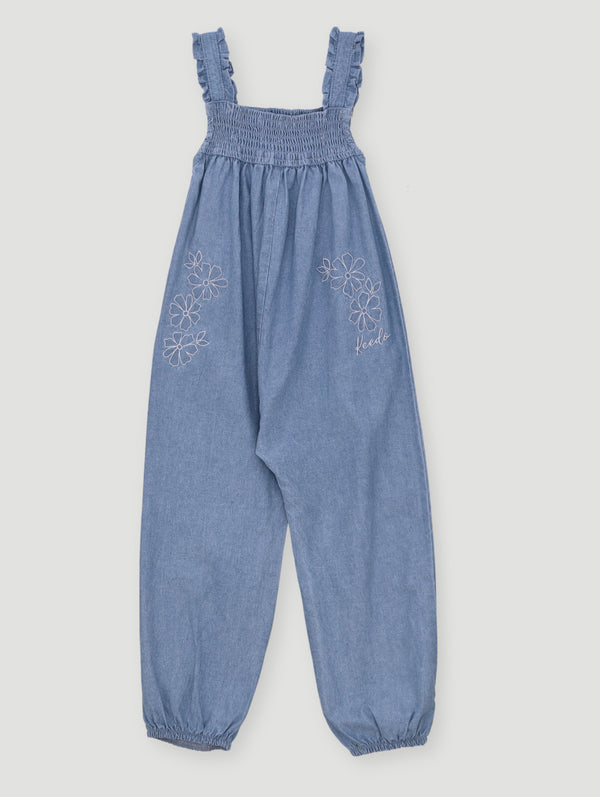Pre-Girls Keedo Girls Embroidered Jumpsuit- Denim