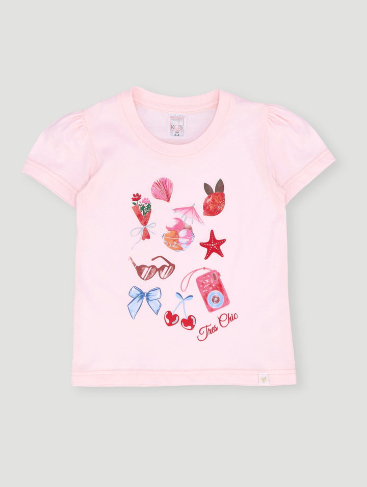 Pre- Girls Cherry Bow Tee - Pink