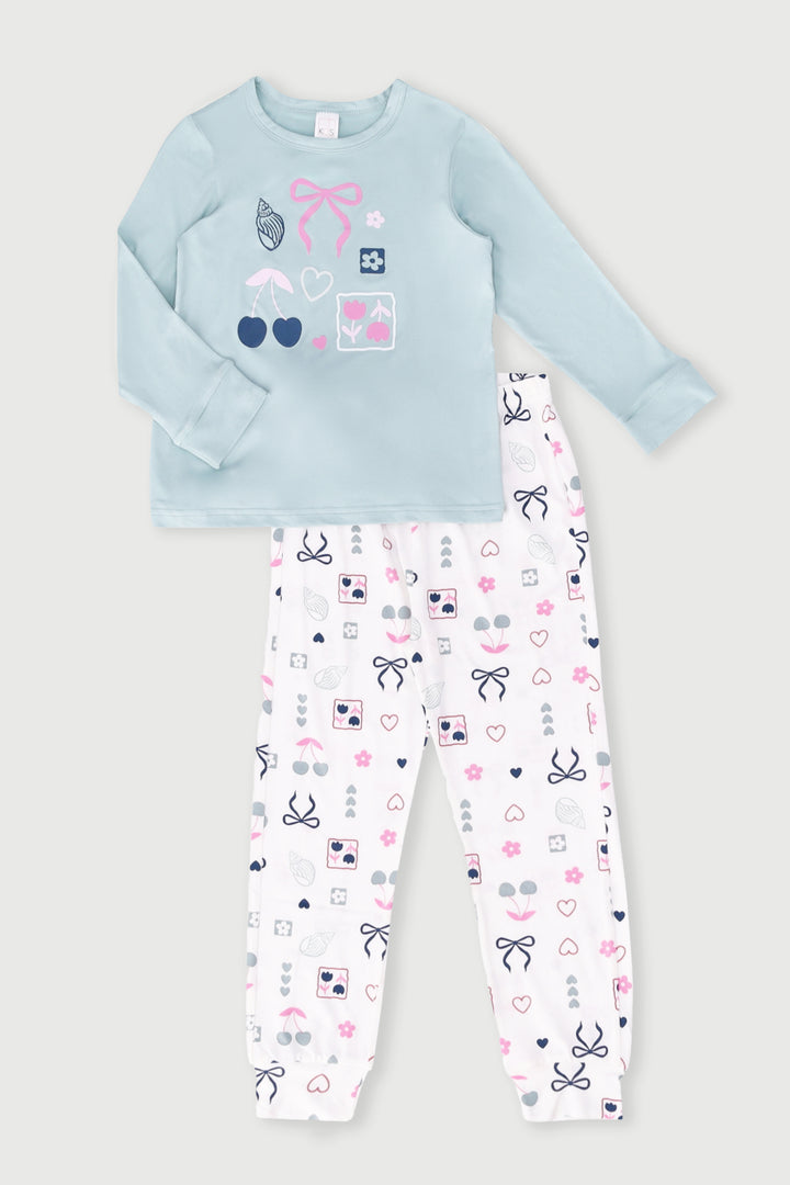 Pre-Girls Long Sleeve Bows & Shells Sleep Set - Sage
