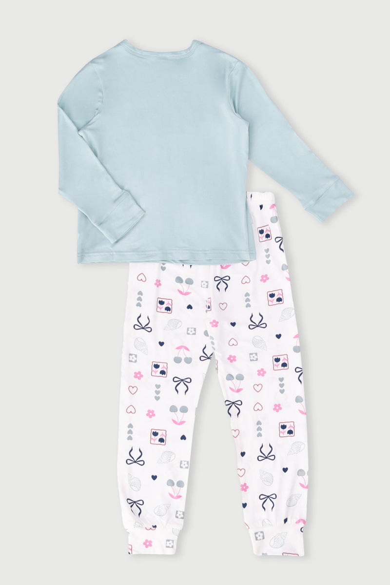 Pre-Girls Long Sleeve Bows & Shells Sleep Set - Sage