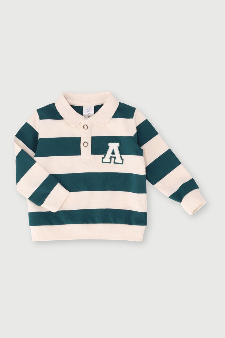 Baby Boys Long Sleeve Thick Stripe Golfer Jersey - Teal