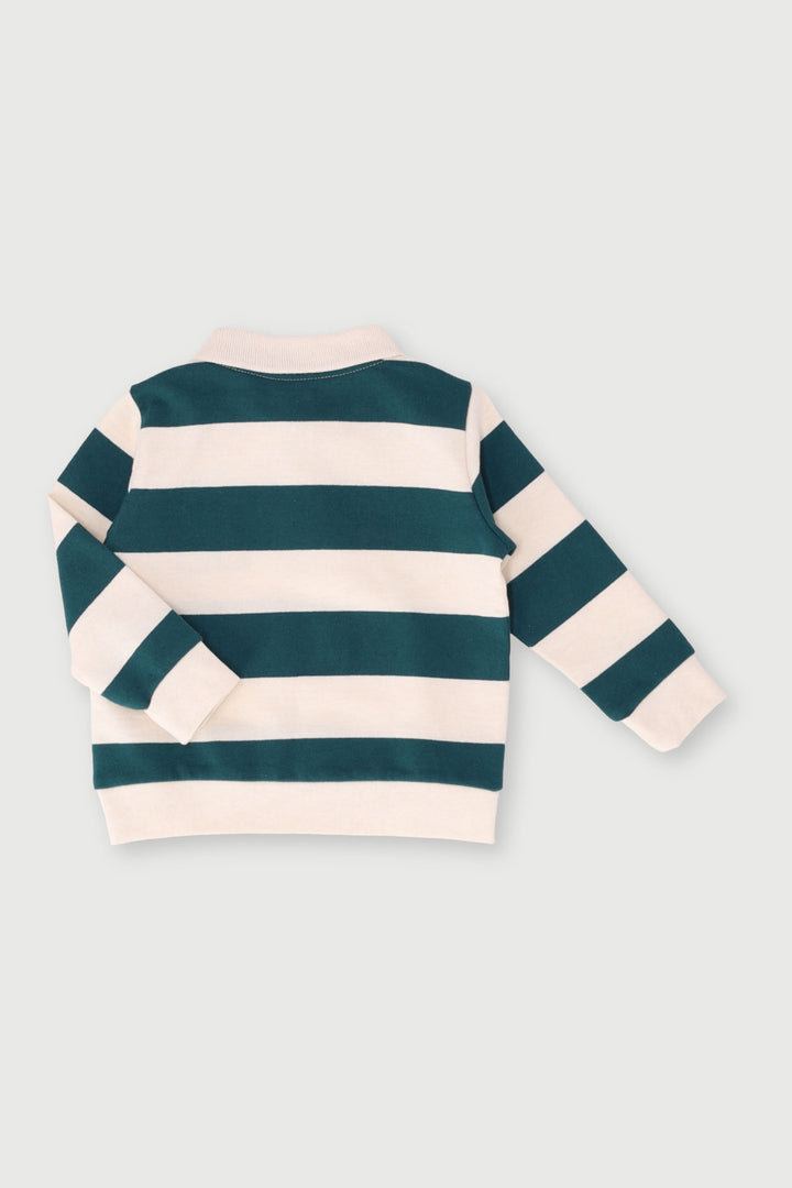 Baby Boys Long Sleeve Thick Stripe Golfer Jersey - Teal