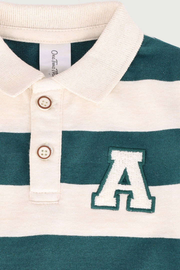 Baby Boys Long Sleeve Thick Stripe Golfer Jersey - Teal