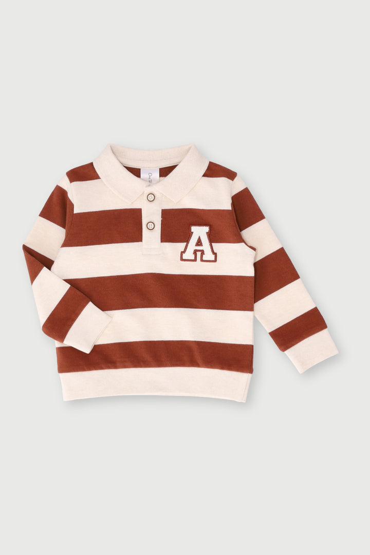Baby Boys Long Sleeve Thick Stripe Golfer Jersey - Tan