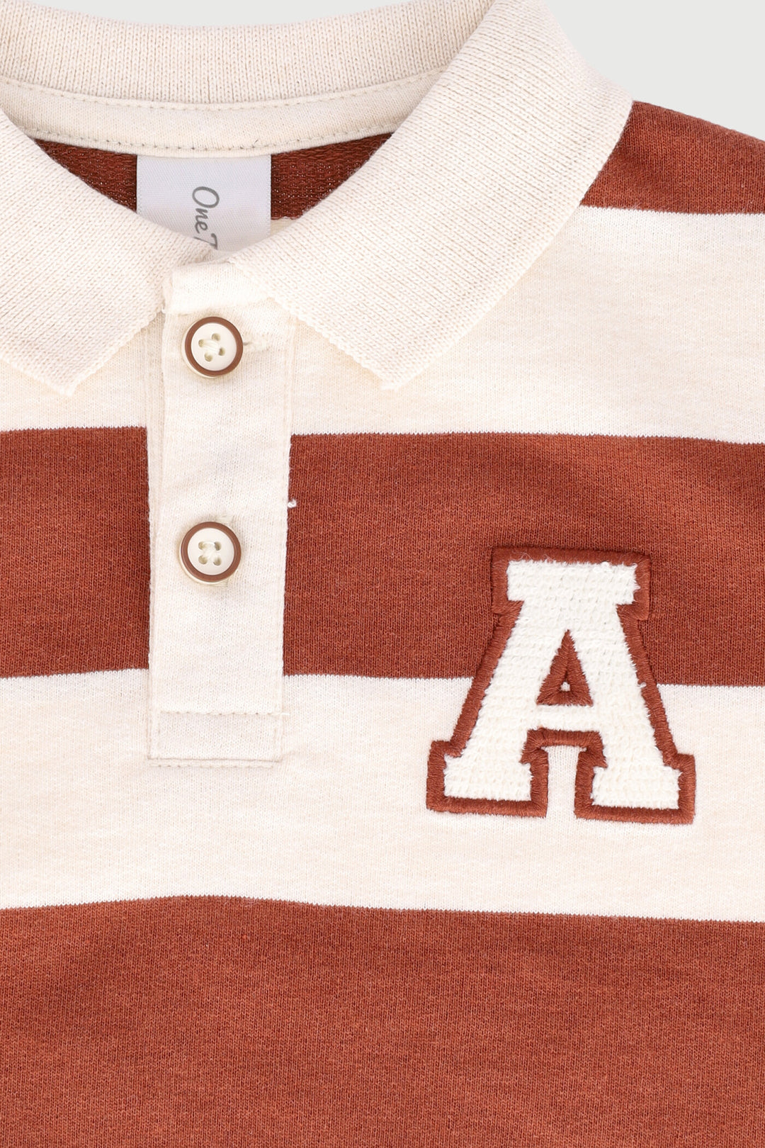 Baby Boys Long Sleeve Thick Stripe Golfer Jersey - Tan