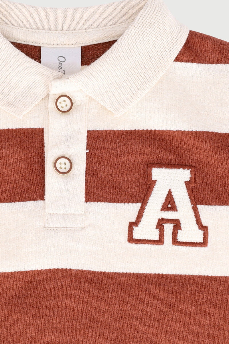 Baby Boys Long Sleeve Thick Stripe Golfer Jersey - Tan