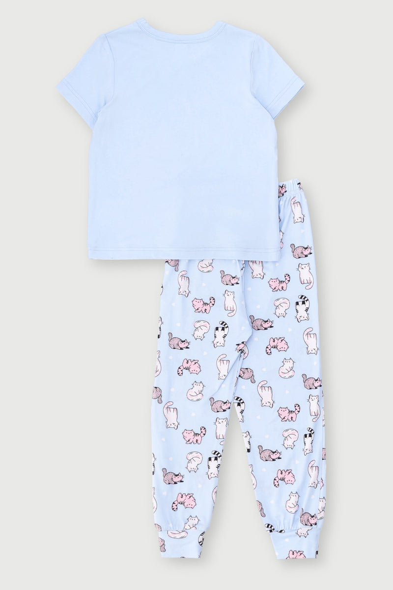 Pre-Girls Short Sleeve Cats Sleepwear - Blue