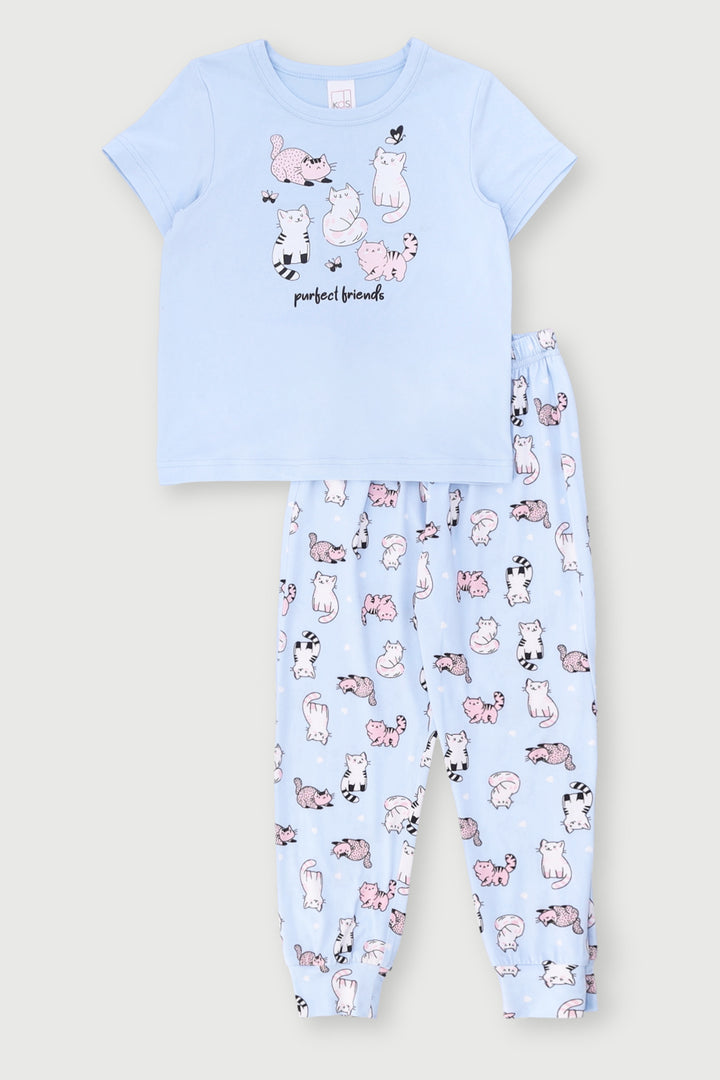 Pre-Girls Short Sleeve Cats Sleepwear - Blue