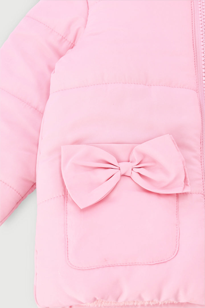 Baby Girls Faux Fur Puffer Jacket - Pink