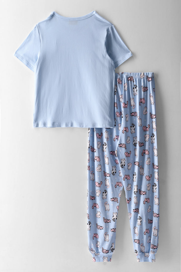 Girls Short Sleeve Cats Sleepwear - Blue