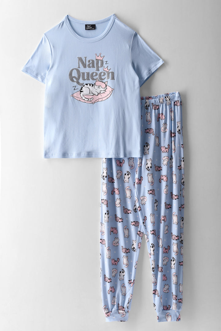 Girls Short Sleeve Cats Sleepwear - Blue