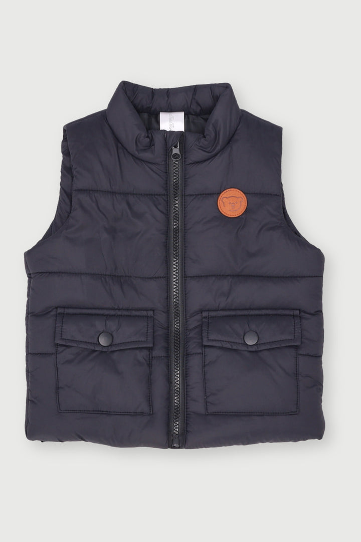 Baby Boys Bear Badge Sleeveless Jacket - Black