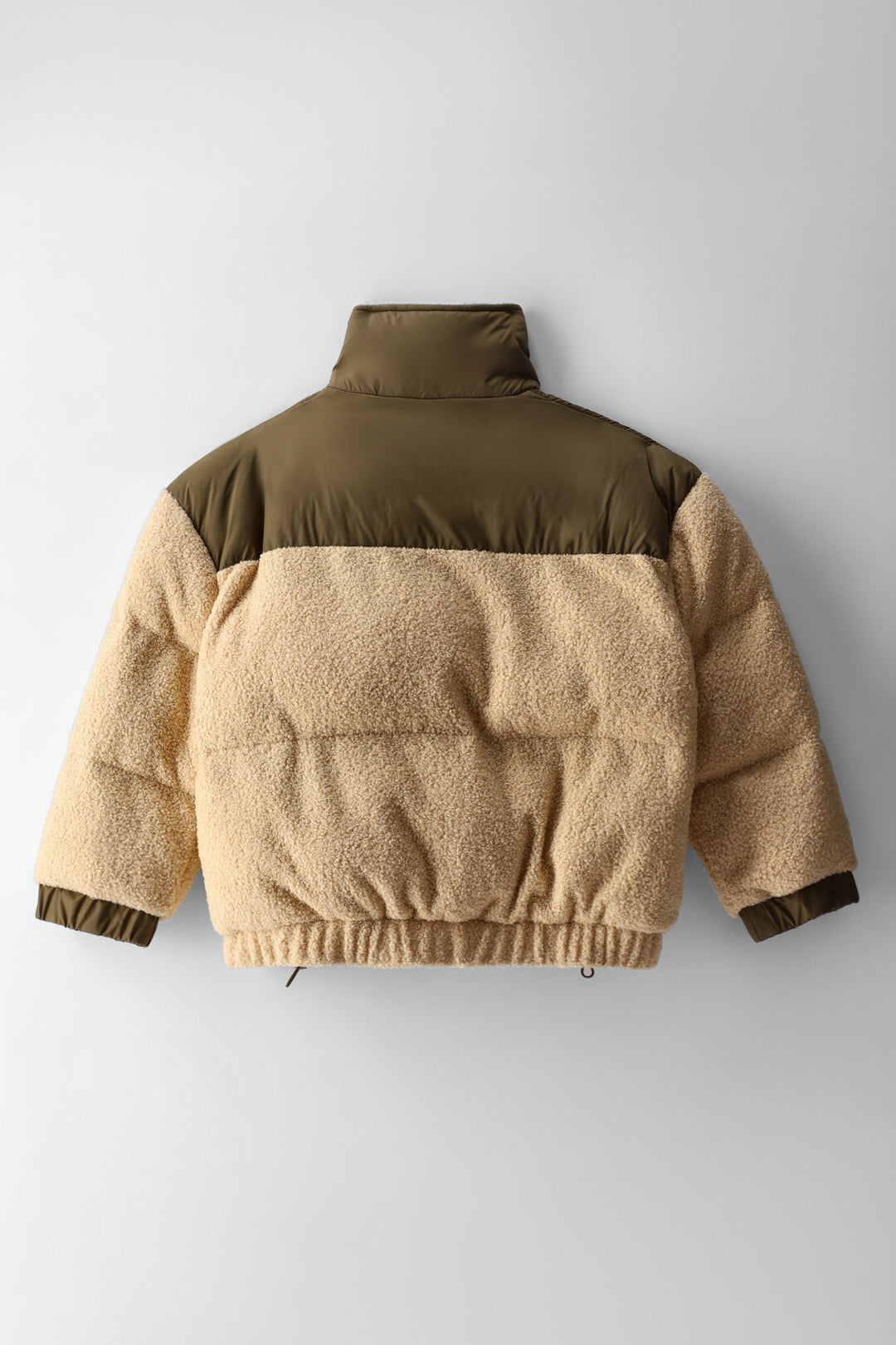 Girls 2 Tone Teddy Fur Puffer Jacket - Stone