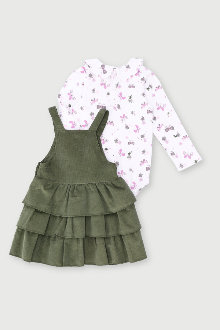 Baby Girls Corduroy Pinafore Dress - Olive