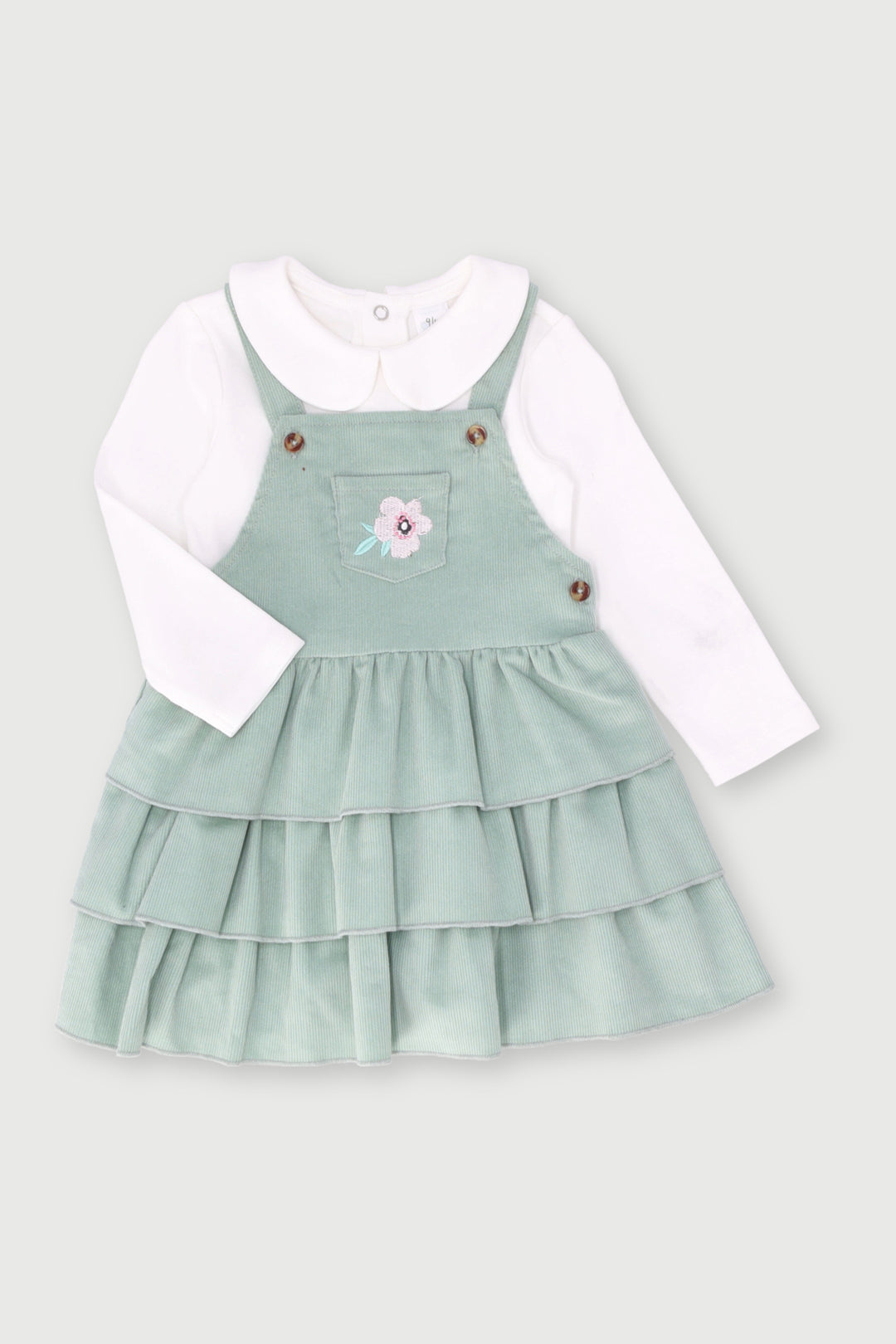 Baby Girls Heart Corduroy Pinni Dress - Sage