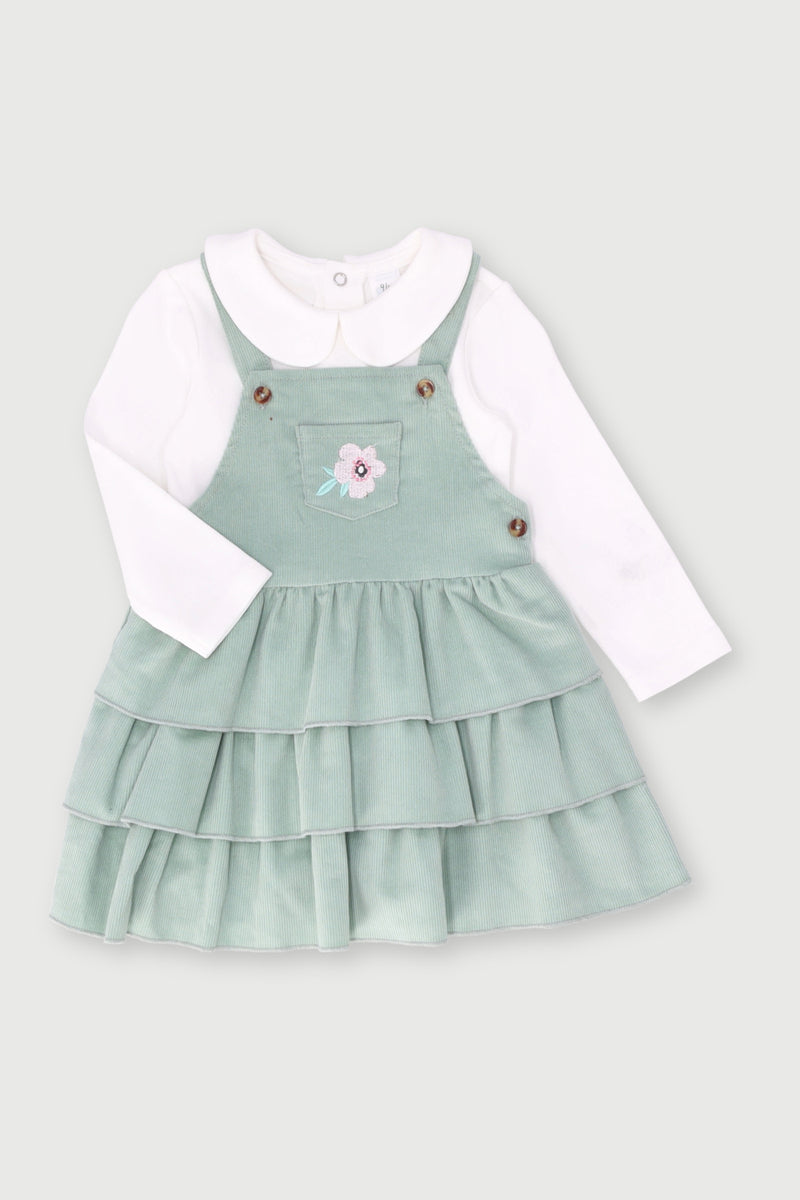 Baby Girls Heart Corduroy Pinni Dress - Sage