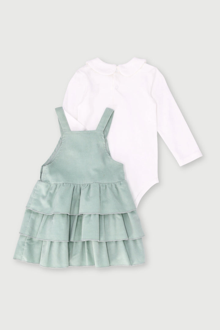 Baby Girls Heart Corduroy Pinni Dress - Sage