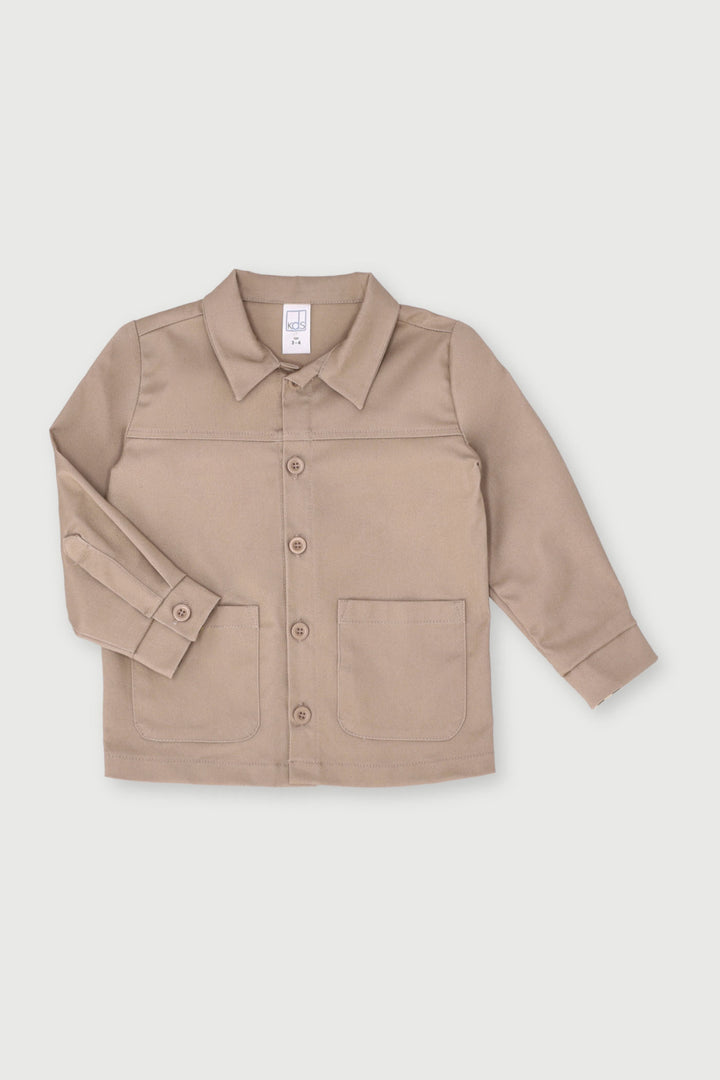 Pre-Boys Long Sleeve Twill Button Up Shirt - Khaki