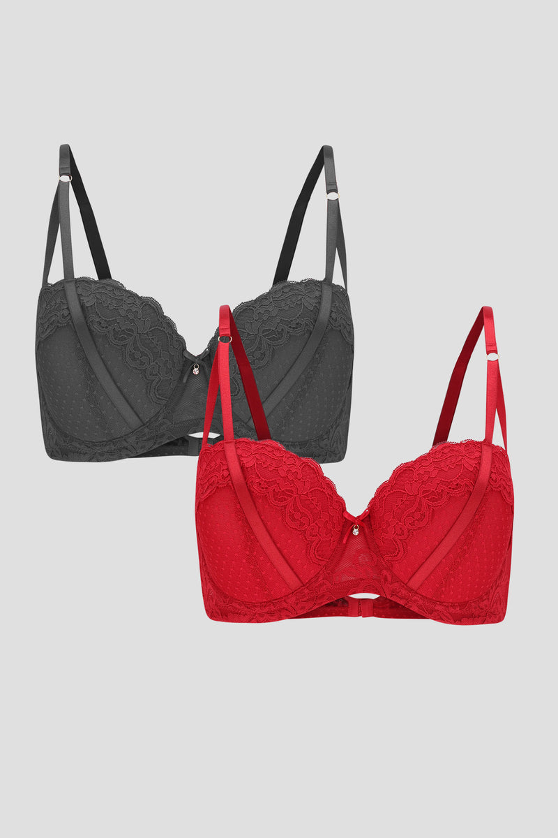 2 Pack Lace Longline Bra - Multi