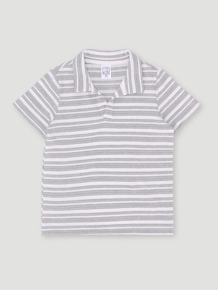 Pre-Boys Jacquard Textured Stripe Goler - Cream
