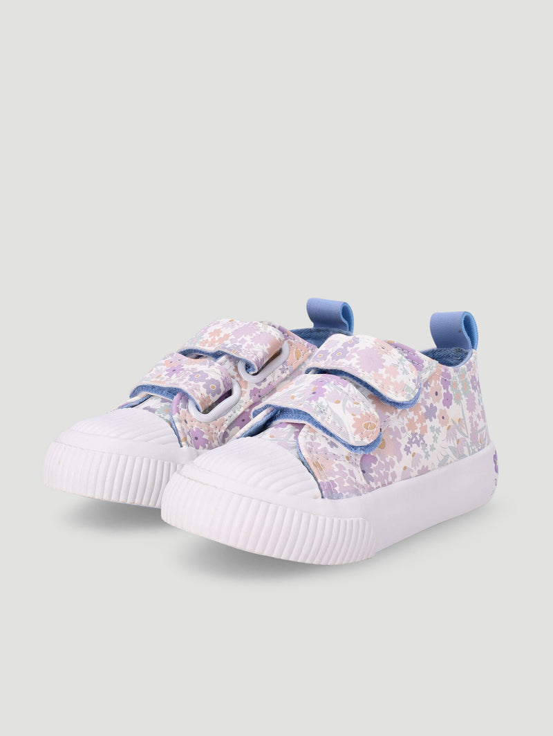 Pre-Girls Floral Print Vulcanised Sneaker - Lilac