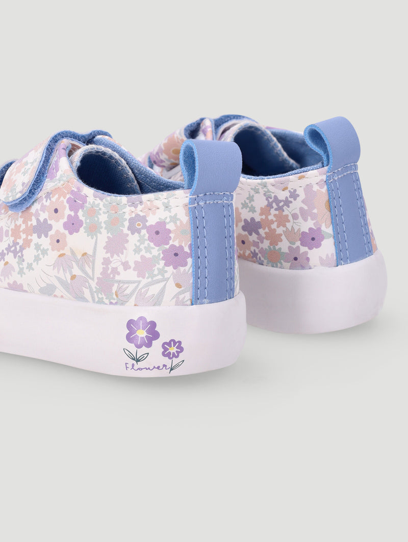 Pre-Girls Floral Print Vulcanised Sneaker - Lilac