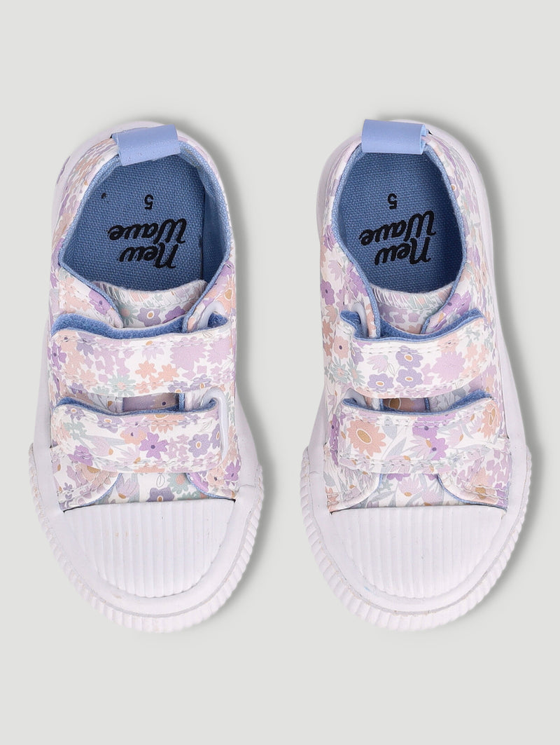 Pre-Girls Floral Print Vulcanised Sneaker - Lilac
