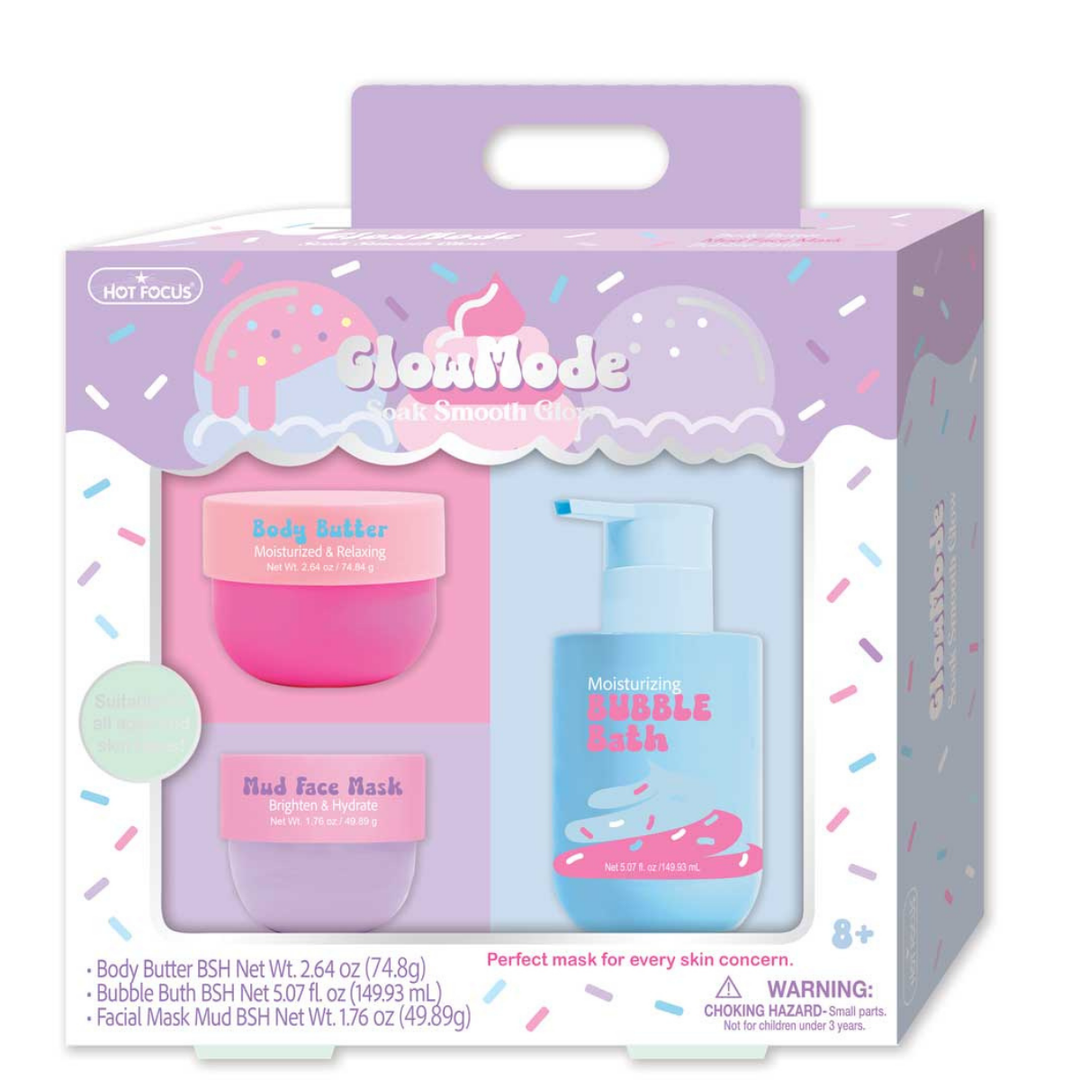 GlowMode Teen Spa Day Kit – Bubble Bath, Body Butter &amp; Hydrating Mud Face Mask