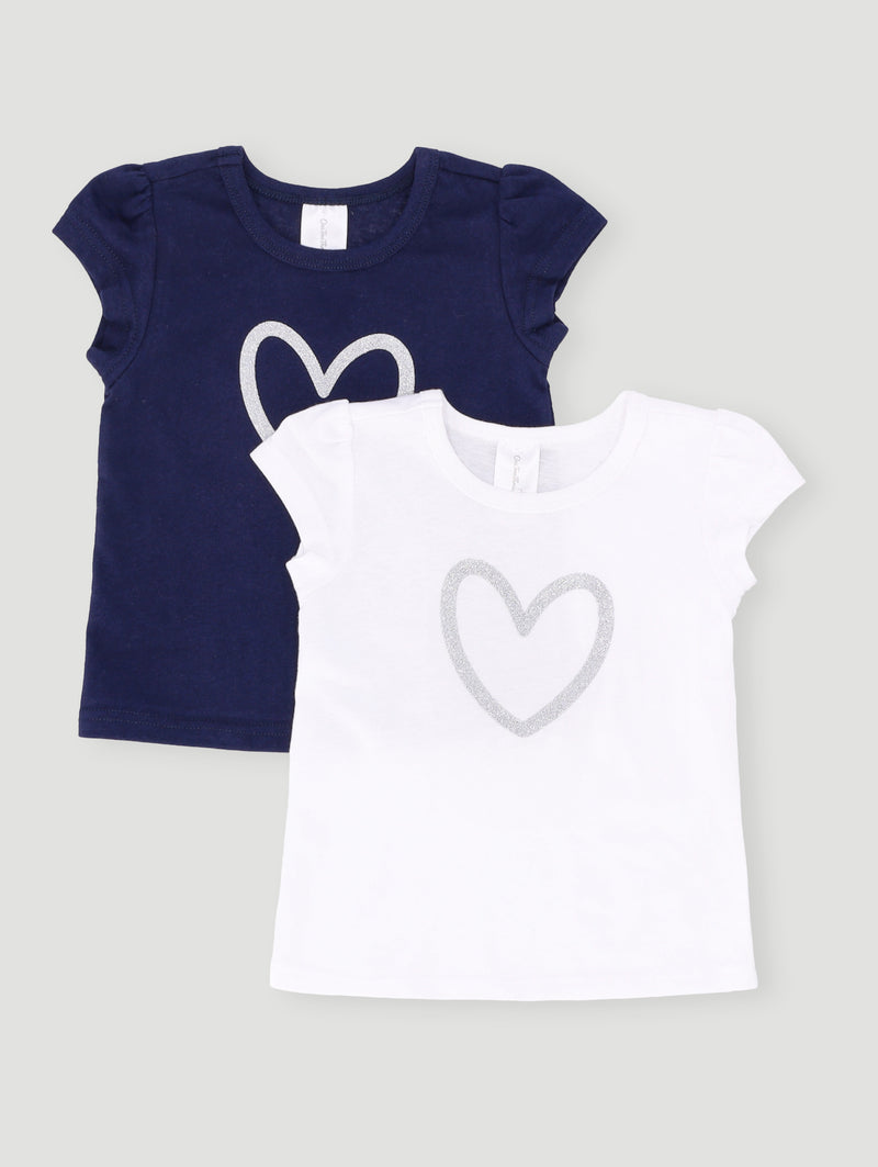 Baby Girls 2 Pack Heart Tee - White/Navy