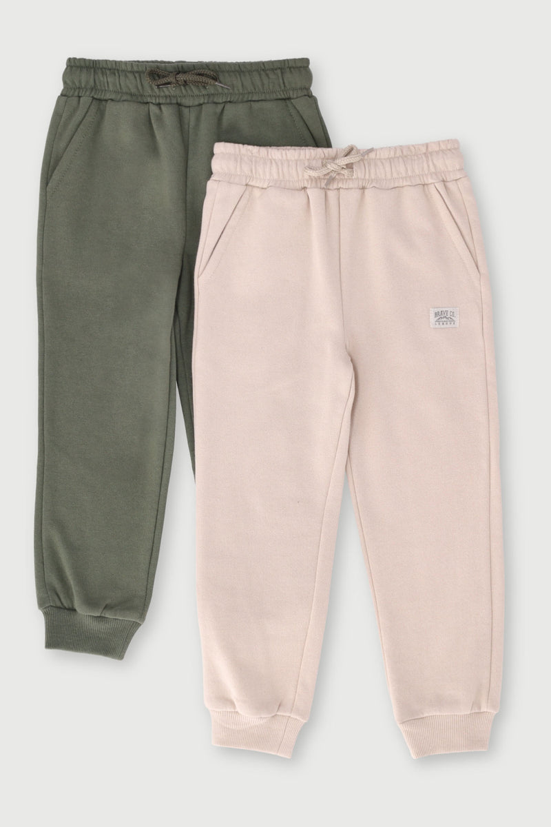 Pre-Boys 2 Pack Fleece Jogger - Olive/Granite