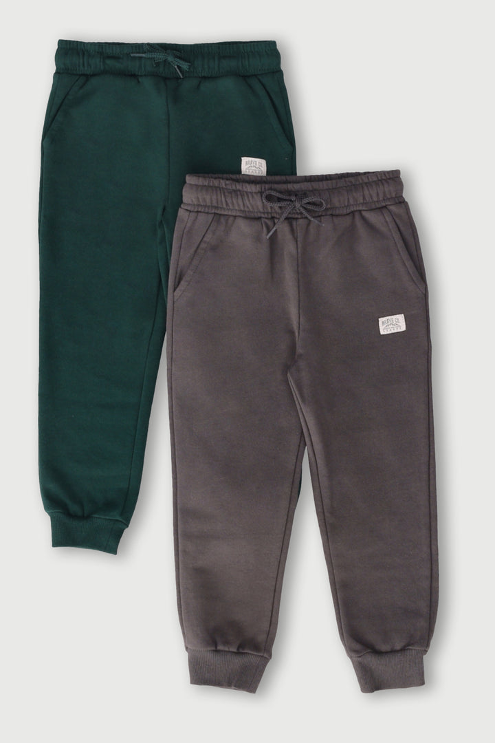 Pre-Boys 2 Pack Fleece Jogger - Dark Green/Dark Grey