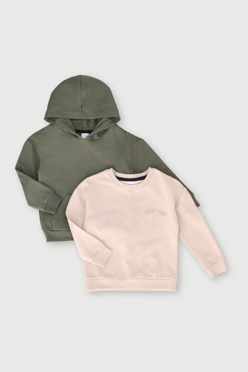 Pre-Boys 2 Pack Fleece Sweater - Olive/Granite